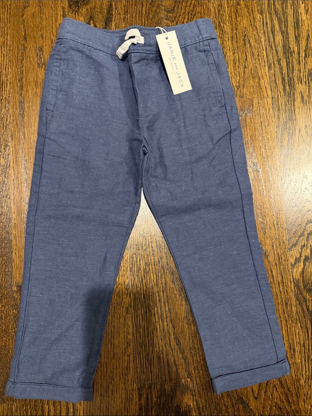 NWT Janie and Jack Boys' 4t Navy linen Blue Drawstring Chinos